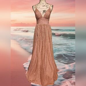 Xtraordinary Dusty Rose Glittery V-neck Ball Gown